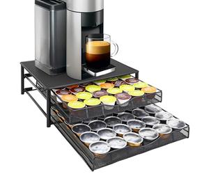 Vinsani 72 Capsules Coffee Pod Storage with 2 Sliding Drawers - Non Slip Surface Stackable Holder Organiser Box Capsules Tray Machine Stand for Dolce Gusto Pods (Black)