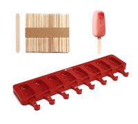 Vinsani Ice Lolly Moulds Silicone 8 Cavity Ice Cream Lolly Mould, Ice Lolly Makers with 50 Sticks, Food Grade BPA Free Ice Cream Mould for Frozen Popsicle Tray DIY Layer Ice Cream Lolly Tray - Red