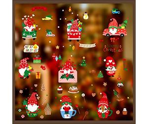 Vinsani 9 Sheets Christmas Window Stickers Double Side Printed Reusable PVC Door Wall Window Clings Xmas Santa Snowflake Reindeer Glass Decals for Christmas Holiday Decorations - Rudolph