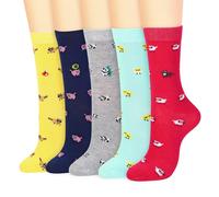 Vinsani 5-Pair Pack Cute Animal Print Socks Fun Colorful Cotton Sock | One Size Fits All Soft Breathable Comfortable Everyday for School Casual Wear (UK, Age, One Size, Regular, Animal)