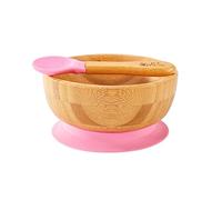 Vinsani Bamboo Bowl and Spoon Set for Baby/Toddler, Suction Plate, Stay-Put Design, Hypoallergenic and BPA-Free (Pink)