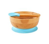 Vinsani Bamboo Bowl and Spoon Set for Baby/Toddler, Suction Plate, Stay-Put Design, Hypoallergenic and BPA-Free (Blue)
