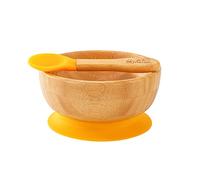 Vinsani Bamboo Bowl and Spoon Set for Baby/Toddler, Suction Plate, Stay-Put Design, Hypoallergenic and BPA-Free (Yellow)