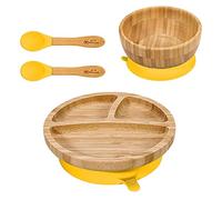 Vinsani Bamboo Bowl, Round Plate and Spoon Set for Baby/Toddler, Suction Plate, Stay-Put Design, Hypoallergenic and BPA-Free (Yellow)