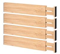 Vinsani Bamboo Drawer Dividers Set of 4 Expandable Drawer Organiser Expandable Adjustable 42-56 cm Spring-Loaded Drawer 2.4in High Separator Partitions for Kitchen Utensils Clothes Tools Home Office