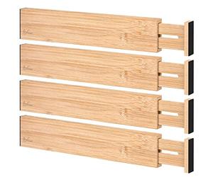 Vinsani Bamboo Drawer Dividers Set of 4 Expandable Drawer Organiser Expandable Adjustable 42-56 cm Spring-Loaded Drawer 2.4in High Separator Partitions for Kitchen Utensils Clothes Tools Home Office