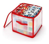 Vinsani Bauble Christmas Tree Decoration Storage Box - Foldable Ornament Organiser with Zip Closure & Side Handles - Secure & Dust-Free Xmas Décor Storage (Red, 64 Bauble)