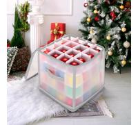 Vinsani Bauble Christmas Tree Decoration Storage Box - Foldable Ornament Organiser with Zip Closure & Side Handles - Secure & Dust-Free Xmas Décor Storage (Light Grey, 64 Bauble)