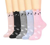 Vinsani 5-Pair Pack Cute Animal Print Socks Fun Colorful Cotton Sock | One Size Fits All Soft Breathable Comfortable Everyday for School Casual Wear (UK, Age, One Size, Regular, Multicolor)