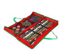 Vinsani® Christmas Xmas Decoration Gift Wrap Fabric Storage Bag Large Waterproof Accesories Décor Organiser (83 x 35 x 14 cm) for Wrapping Paper Rolls, Tags & Bows - Red