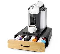 Vinsani Coffee Pods Holder with Sliding Bamboo Drawer, Holds 64 Capsules