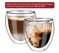 Vinsani CAVA Double Walled Coffee Drink Glasses 100ml Set of 2 Heat Cold Resistant Minimalist Aesthetic Clear Borosilicate Glass Cup Latte Espresso Cappuccino Dessert Ice Cream Hot and Cold Drinks