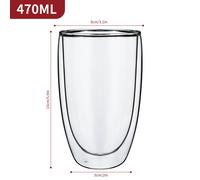 Vinsani Edgy Double Walled Coffee Drink Glasses 470ml Set of 2 Heat Cold Resistant Minimalist Aesthetic Clear Borosilicate Glass Cup Latte Cappuccino Macchiato Tea Dessert Hot and Cold Drinks