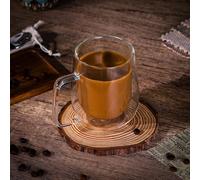 Vinsani KOPPU Double Walled Coffee Drink Glasses Tea Cup Mug 305ml Set of 2 Heat Cold Resistant Aesthetic Clear Borosilicate Glass with Handle Cappuccino Latte Tea Dessert Hot and Cold Drinks