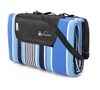 Vinsani Foldable Picnic Blanket 260 x 220 cm - Anti-Slip, Durable Waterproof & Sand Proof Outdoor Rug Mat for Camping, Beach, Hiking, Park & Garden, Easy to Carry, Machine Washable | Blue Stripe