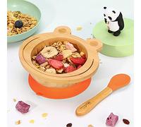 Vinsani Frog Bamboo Bowl and Spoon Set for Baby/Toddler, Frog Shaped Suction Bowl, Stay-Put Design, Hypoallergenic and BPA-Free (Orange)