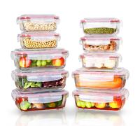 Vinsani Glass Food Storage 10-Pack Containers Rectangle Food Meal Prep Lunch Boxes with Lids Airtight Heat Resistant Leakproof Lid BPA-Free Dishwasher Microwave Oven Freezer Safe