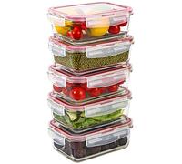 Vinsani Glass Food Storage 5 Pack 840ML Containers Rectangle Food Meal Prep Lunch Boxes with Lids Airtight Heat Resistant Leakproof Lid BPA-Free Dishwasher Microwave Freezer Safe
