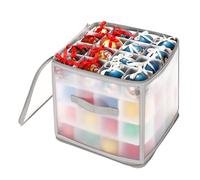Vinsani Grey 64-Bauble Christmas Tree Decoration Storage Box - Foldable Ornament Organiser with Zip Closure & Side Handles - Secure & Dust-Free Xmas Décor Storage - 30 x 30 x 30 cm (Light Grey)