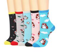 Vinsani 5-Pair Pack Cute Animal Print Socks Fun Colorful Cotton Sock | One Size Fits All Soft Breathable Comfortable Everyday for School Casual Wear (UK, Age, One Size, Regular, Guinea Pig)