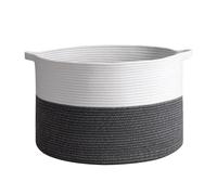 Vinsani Laundry Basket Natural Cotton Hand-Woven Rope Hamper Two Tone Scandinavian Home Décor Minimalist Aesthetic Storage For Clothes Baby Toys Nursery Bathroom and Bedroom Use - White & Dark Grey