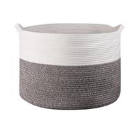 Vinsani Laundry Basket Natural Cotton Hand-Woven Rope Hamper Two Tone Scandinavian Home Décor Minimalist Aesthetic Storage For Clothes Baby Toys Nursery Bathroom and Bedroom Use - White & Natural