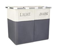 Vinsani Lights and Darks Folding Laundry Sorter Basket Box Bag Bin Hamper Washing Cloths Storage 2 Compartments, Metal - Grey
