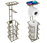 Vinsani Metal Freestanding Toilet Paper Roll Holder & Storage - 4 Tissue Paper Rolls with Multifunctional Storage Rack Minimalist Modern Style Rust Resistant for Toilet Bathroom - Bronze