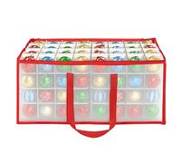 Vinsani Red 128-Bauble Christmas Tree Decoration Storage Box - Foldable Ornament Organiser with Zip Closure & Side Handles - Secure & Dust-Free Xmas Décor Storage - 59 x 30.5 x 28 cm (Red)