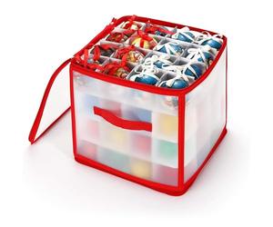 Vinsani Red 64-Bauble Christmas Tree Decoration Storage Box - Foldable Ornament Organiser with Zip Closure & Side Handles - Secure & Dust-Free Xmas Décor Storage - 30 x 30 x 30 cm (Red)