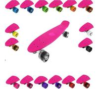 Vinsani Retro Cruiser Plastic Skateboard 22" X 6" Pink Deck with Clear Transparent Coloured Wheels