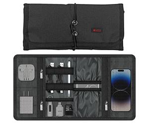 Vinsani Roll Up Accessories Universal Travel Organiser Easy Carry Portable Foldable Make Up Cable Charger Earphones USB SD Card Electronics Essentials Carrying Case - Black