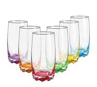 Vinsani Set of 6 Coloured Base Highball 390ml Glass Glasses Tumblers - Tall HiBall Water Gin Juice Cocktail Drinking Glassware Tumblers Set