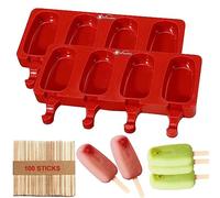 Vinsani Silicone 2 x 4 Cavity Ice Lolly Makers with 100 Sticks, BPA Free