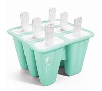 Vinsani Silicone 6-Cavity Popsicle Moulds - Reusable Ice Cream Mould with Non-Spill Lid - BPA Free - Green
