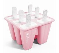 Vinsani Silicone Ice Lolly Mould 6 Cavity - Reusable Popsicle & Ice Cream Maker with Easy Release, BPA Free and FDA Approved, Non-Spill Lid, DIY Frozen Treat Mold for Kids & Adults | Pink