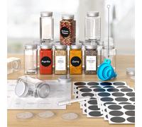 Vinsani 25 Pcs Glass Spice Jars Set 4oz - Airtight Herb & Spice Storage Bottles with Writable Labels, Dual Shaker Lids & Funnel - Square Empty Jars for Kitchen Cupboard Pantry Organiser