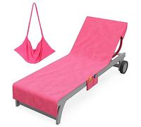 Vinsani Sun Lounger Beach Towel Carry with Pockets Sand Free Compact Bag Soft Microfibre Quick Dry Lightweight 215 x 73 cm for Holiday Summer Garden Swim Pool Beach Lounger Towels - Pink