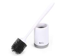 Vinsani Toilet Brush with Handle & Holder Set - Non-Slip Plastic handle with Deep Cleaner Flexible Rubber Bristles and Quick Dry Holder, Grey, 1 Pack