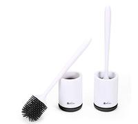 Vinsani Toilet Brush with Handle & Holder Set - Non-Slip Plastic handle with Deep Cleaner Flexible Rubber Bristles and Quick Dry Holder, Black, 2 Pack