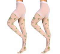 Vinsatin 2 Pairs St. Patrick Day Tights Sheer Stocking Chic Green Shamrock Tights Irish Costume for St. Patrick Day Costume Party Decorations