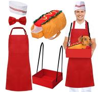 Vinsatin 5 Pcs Carnival Adult Waiter with Dog Cosplay Costume for Hot dog Popcorn Circus Party Costume(Red,Extra Small)