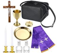 Vinsatin Catholic Travel Mass Kit Communion Pastoral Sick Call Set Include 1 Gold Pyx, 1 Stole, 1 Carrying Case, 1 Crucifix, 2 Glass Bottles, 1 Chalice, 1 Paten, 2 Candlestick Bases and 2 Candles