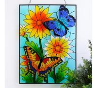 VinSees Large 15 * 11 Inch Butterfly Stained Glass Windows Hanging, Glass Panel and Metal Chains,Large Size Sun Catchers for Windows Hanging. Butterfly Wall Decorations for Balcony or Yard.