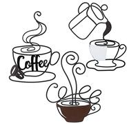 VinSees Metal Wire Wall Art Decor, Coffee Bar Signs for Kitchen Decoration, 9.8 Inch Set of 3 Black, Iron Wire One Line Cup Art