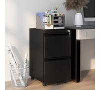 Vinsetto Black 2-Drawer Mobile Filing Cabinet on Wheels - Steel Lockable File Cabinet with Adjustable Hanging Bar for Letter - A4 and Legal Size | TJ
