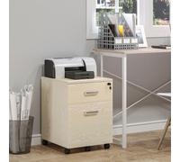Vinsetto 2-Drawer Locking Office Filing Cabinet 5 Wheels Rolling Storage Oak