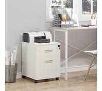HOMCOM 2 Drawer Locking Office Filing Cabinet With 5 Wheels White, White