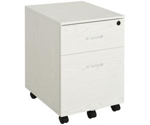 Vinsetto 2-Drawer Locking Office Filing Cabinet w/ 5 Wheels Rolling Storage Hanging A4 Cupboard Home Organisation White Wood Grain