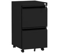 Vinsetto 2-Drawer Mobile Filing Cabinet on Wheels, Steel Lockable File Cabinet w/ Adjustable Hanging Bar for Letter, A4 & Legal Size, Black Aosom UK